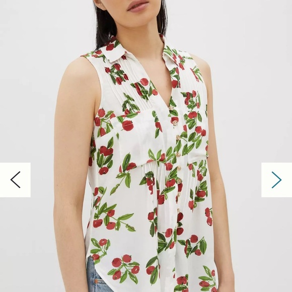 Anthropologie Red and White Sleeveless Blouse with Mandarin Collar - Picture 4 of 13